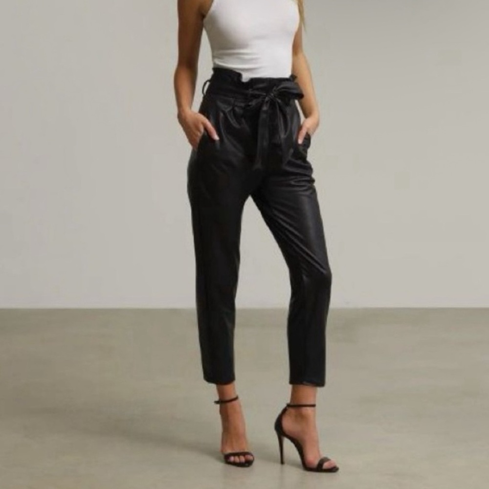 Black Faux Leather commando Paperbag pant sz XS